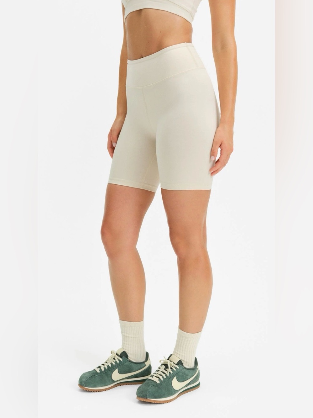 NWT MATE the Label Organic Stretch Sports Bra & Biker Shorts Set Bone XS